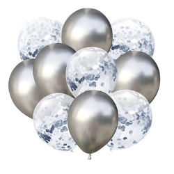 Balony srebrne konfetti 10szt